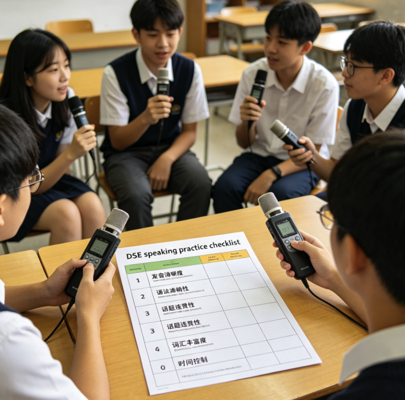 DSE speaking practice checklist 與學生錄音練習的實景