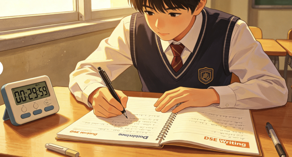 學生在計時器前練習 DSE Writing 的插圖